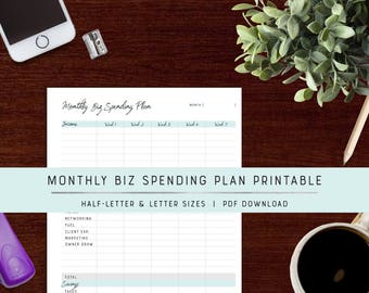 Monthly Business Spending Plan | Business Budget | Entrepreneur | Irregular Income | Printable