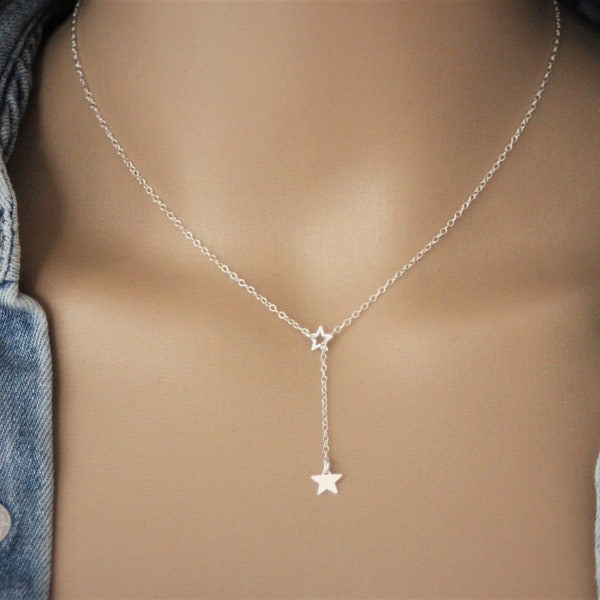 Collier cravate en Y de style minimaliste en argent massif pendentif étoile