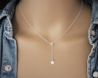 Minimalist Sterling Silver tie Necklace star Pendant Y style