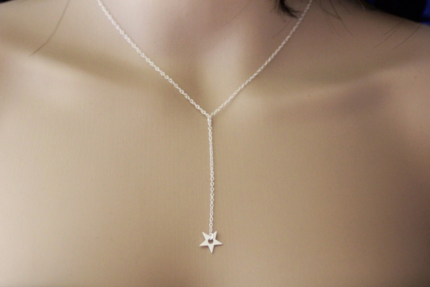 YOSTER ネックレス Drop Necklace SILVER Sterling Silver Tie Necklace Star Pendant - Y Necklace - Etsy