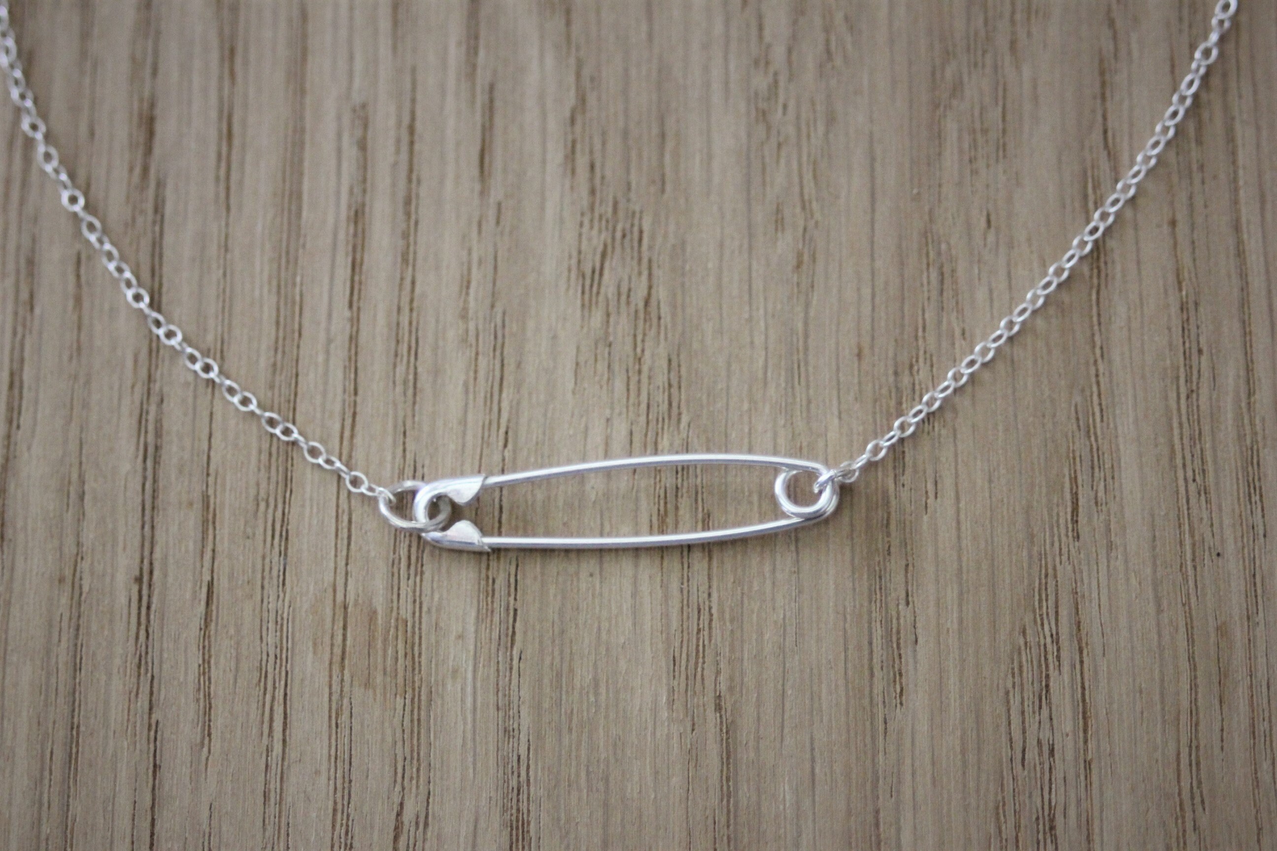 Minimalist Sterling Silver Safety Pin Pendant Choker