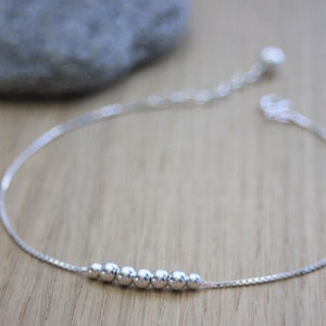 Minimalist chain anklet bracelet in sterling silver with a row of pearls