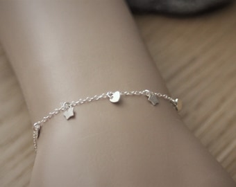Silver sterling bracelet with little hearts and little stars charm