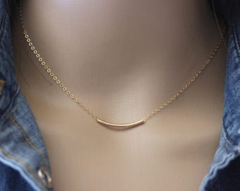 Minimalist choker Necklace Gold Filled tube bead