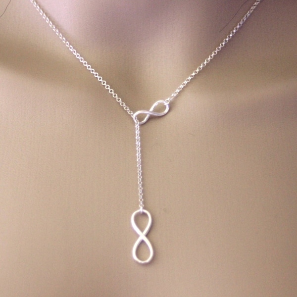 Collier cravate double Infini en argent massif