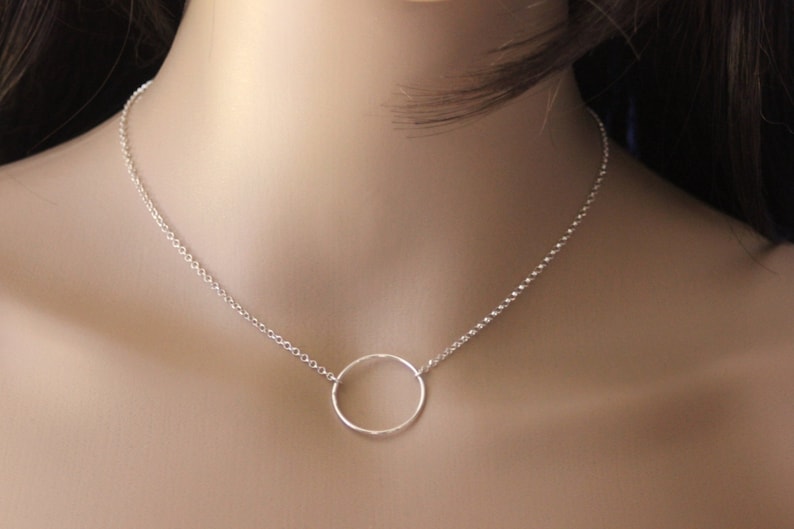 Minimalist and geometric sterling silver choker necklace ring pendant 2cm image 1