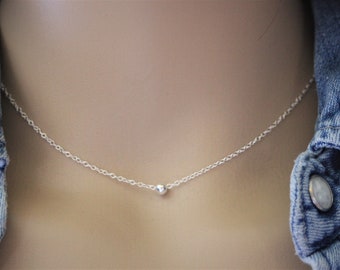 Minimalist sterling silver choker necklace with 1 smooth ball