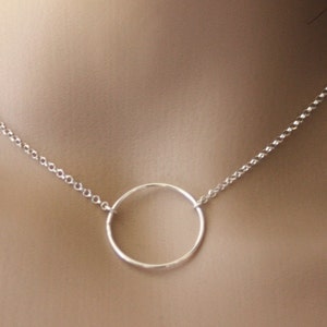 Minimalist and geometric sterling silver choker necklace ring pendant 2cm image 2