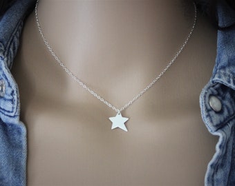 Minimalist Sterling silver choker necklace star charm pendant