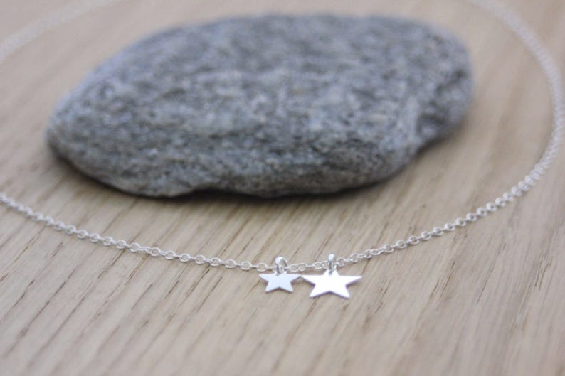 Minimalist Silver sterling choker necklace 2 stars image 5