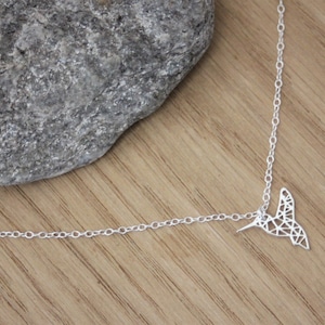Minimalist Sterling silver choker necklace origami hummingbird pendant