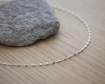 Minimalist choker necklace in sterling silver chain with small square beads