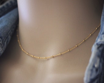 Minimalist Gold filled beaded chain choker necklace