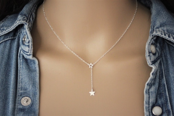 ☆TATIANA☆ Silver 925 Stella Necklace NZ2140 Minimalist Sterling Silver Tie Necklace Star Pendant Y Style