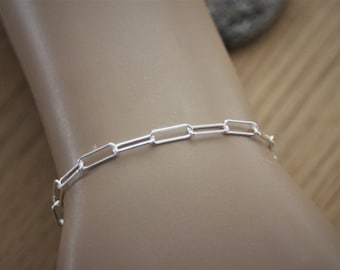 Sterling silver bracelet with large rectangle chain links in trombone style