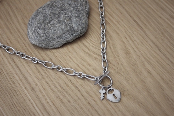 Heart Padlock Charm Link Necklace