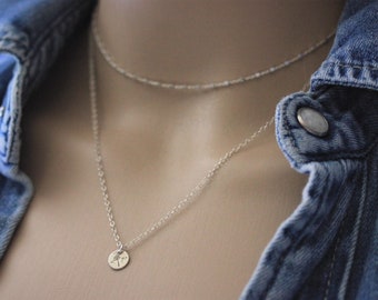 Sterling silver necklace double chain and dandelion engraved medal