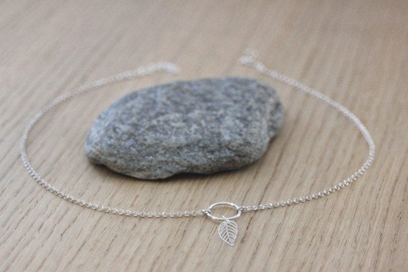 Minimalist Sterling silver choker necklace pendant ring and feather ethnic style