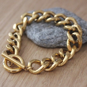 Large Gold-Tone XL T-Clasp Stainless Steel bracelet