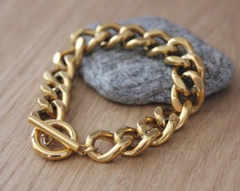 Large Gold-Tone XL T-Clasp Stainless Steel bracelet