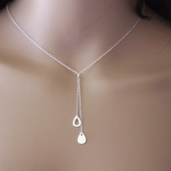 Collier minimaliste en Y style cravate en argent massif pendentif gouttes