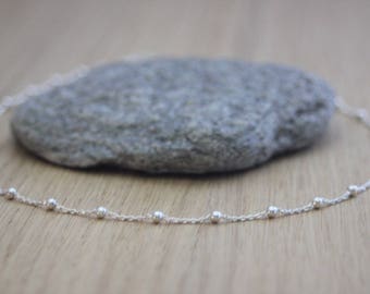 Minimalist choker necklace in sterling silver chain with beads