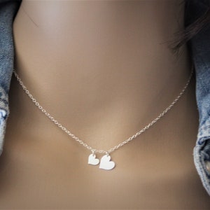 Minimalist Silver sterling choker necklace 2 hearts