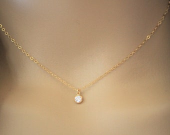 Minimalist Gold Filled choker necklace with little cristal zirconia diamond pendant