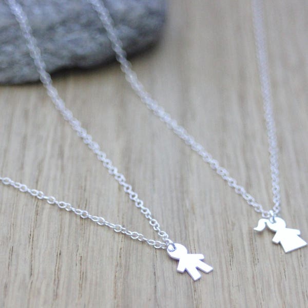 Minimalist sterling silver necklace with 1 little girl or little boy charm
