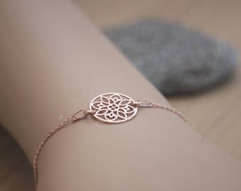 Minimalist rosette style mandala bracelet  in sterling silver plated pink gold 18K