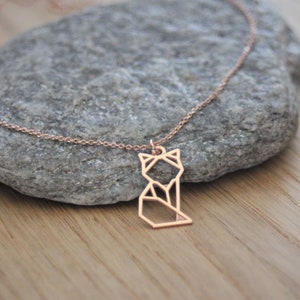 Minimalist origami fox pendant necklace in sterling silver plated rose gold 18K