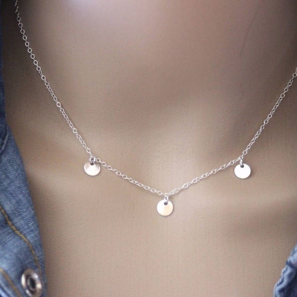 Minimalist Sterling silver choker necklace 3 small medals