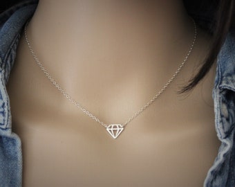 Minimalist Sterling Silver choker Necklace origami Diamond Pendant