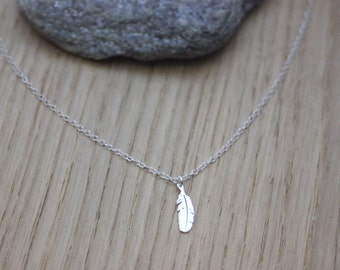 Minimalist Sterling silver choker necklace little feather charm ethnic style