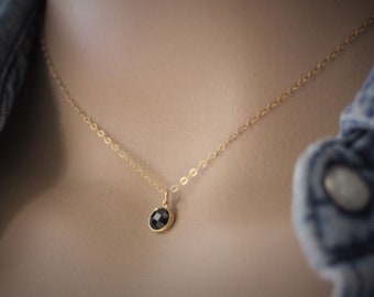 Minimalist Gold Filled choker necklace with little black cristal zirconia pendant