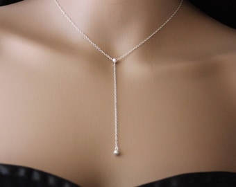 Minimalist Y Silver Sterling necklace pendant ball