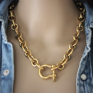 Gold-tone stainless steel necklace with large XL links shackle clasp image 1