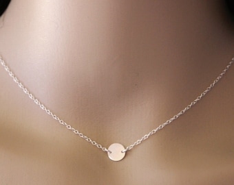 Minimalist choker necklace, 925 sterling silver with round medal