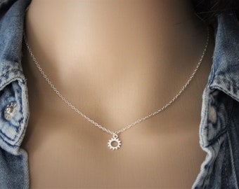 Minimalist Sterling silver choker necklace little sun charm