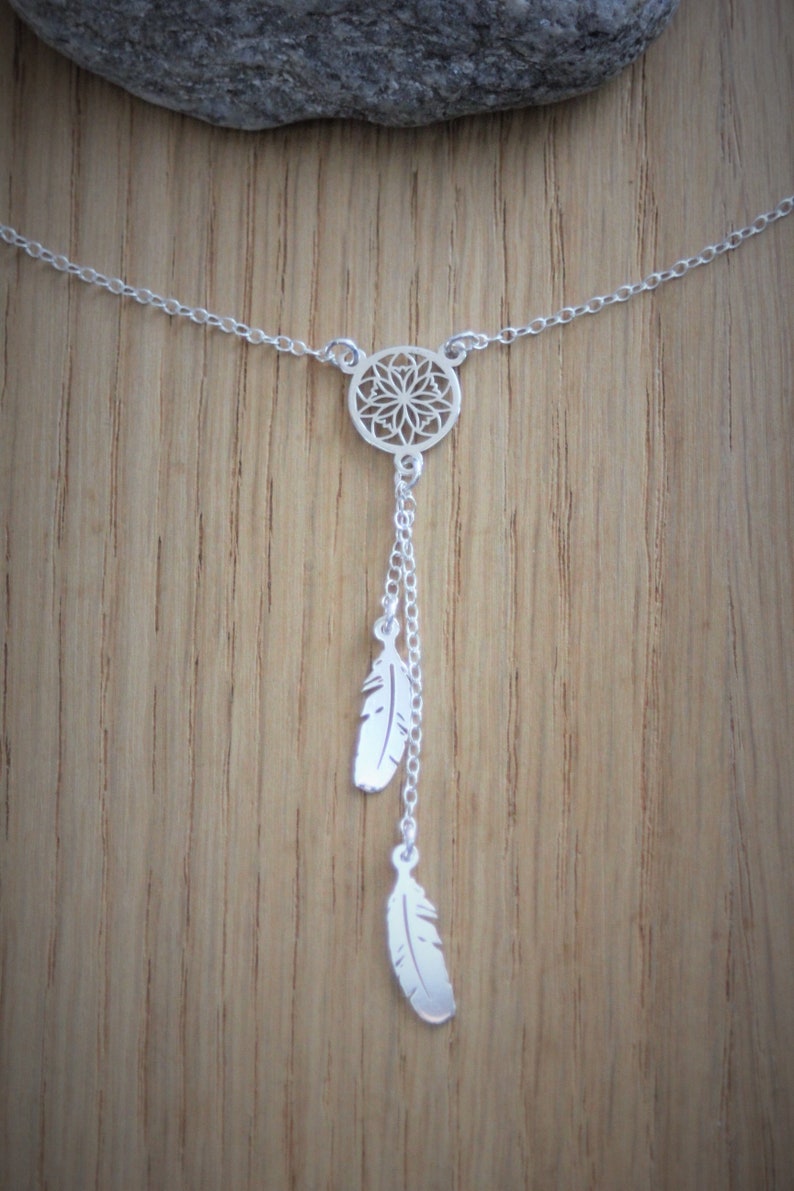 925 Sterling Silver Dream Catcher Necklace With 2 Feathers Etsy
