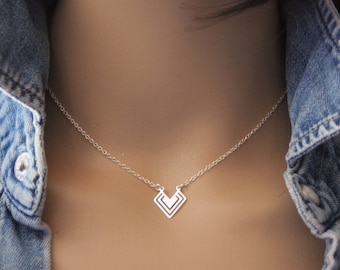 Minimalist silver sterling Choker Necklace Geometric Chevron Pendant