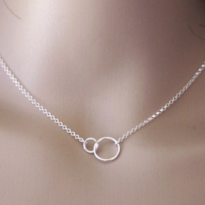 Minimalist and geometric choker necklace 925 sterling silver with entwined rings 1cm and 0.5cm