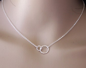Minimalist and geometric choker necklace 925 sterling silver with entwined rings 1cm and 0.5cm