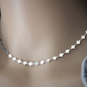 Small diamond chain choker necklace in sterling silver