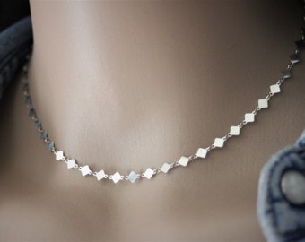 Small diamond chain choker necklace in sterling silver