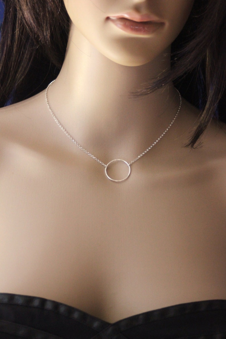 Minimalist and geometric sterling silver choker necklace ring pendant 2cm image 4