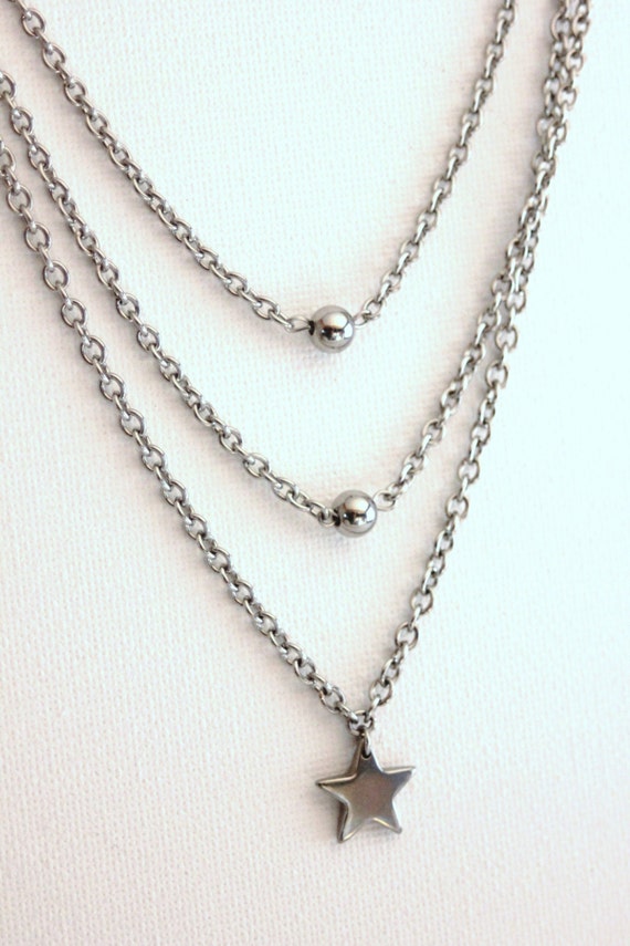 Collier Multi-rang étoiles Résine Argenté - Fait Main Acier Inoxydable