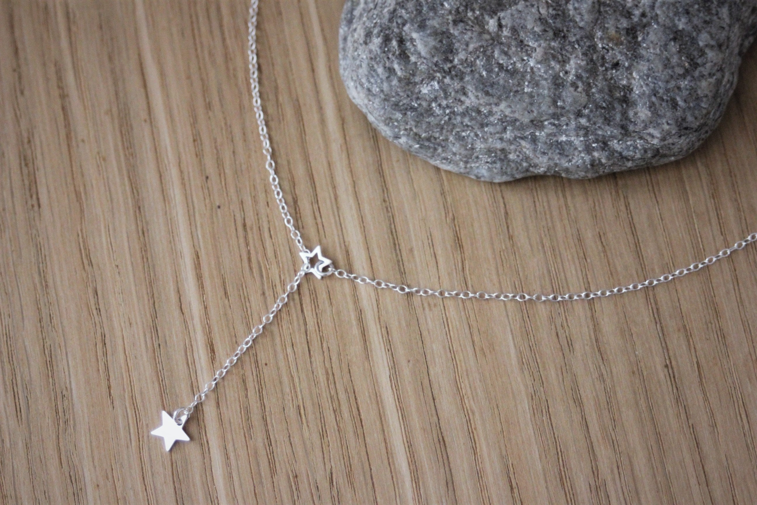 Minimalist Sterling Silver Tie Necklace Star Pendant Y Style