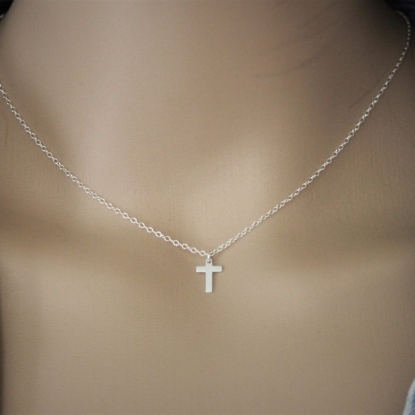 Sterling silver small cross choker necklace