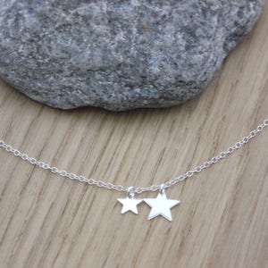 Minimalist Silver sterling choker necklace 2 stars image 2